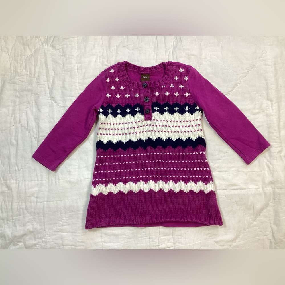 Baby Girls Tea Collection Sweater Front Dress Magenta 12-18 Month.